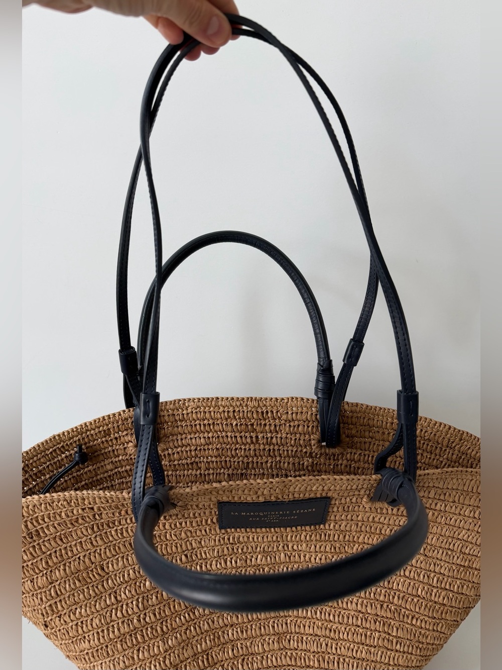 Sézane Justine Basket Bag in Deep Natural Raffia and Navy Handles - Picture 12 of 15
